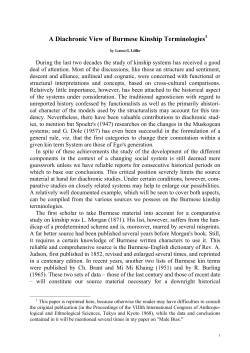A Diachronic View of Burmese Kinship Terminologies