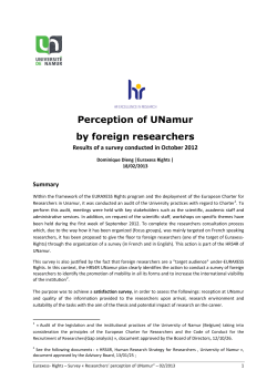 Survey 2012: Perception of UNamur by foreign researchers