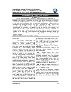 An overview on Koh-I-Noor Diamond