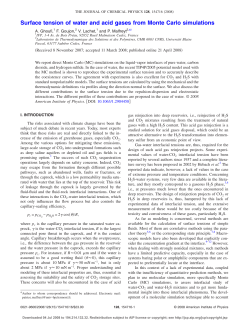 Surface tension of water and acid gases from Monte Carlo simulations