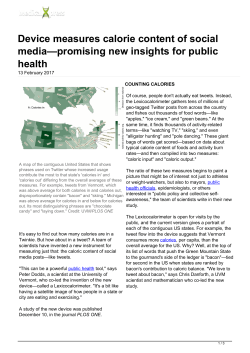 Device measures calorie content of social media