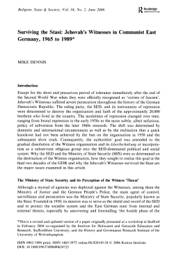 Surviving the Stasi: Jehovah`s Witnesses in Communist East