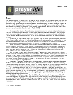 January 3, 2016 Prayer Focus