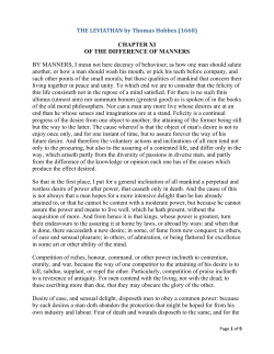 THE LEVIATHAN by Thomas Hobbes (1660) CHAPTER XI OF THE