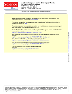 Academic Language and the Challenge of Reading for Learning