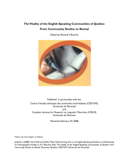 The Vitality of the English-Speaking Communities of Quebec: From