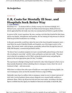 NY TIimes-ER Costs for Mentally Ill Soar and Hospitals Seek Better