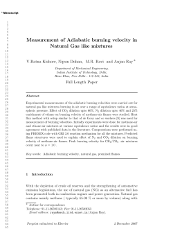 Measurement of Adiabatic burning velocity in Natural Gas like