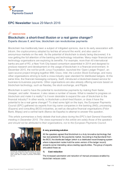 EPC Newsletter Issue 29 March 2016 Blockchain: a short