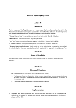 Revenue Reporting Regulation Article (1) Definitions Article (2