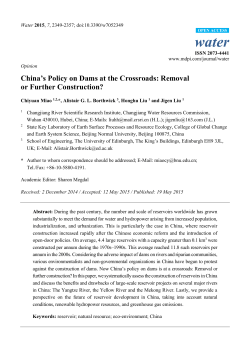 China`s Policy on Dams at the Crossroads: Removal or Further