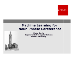 Machine Learning for Noun Phrase Coreference