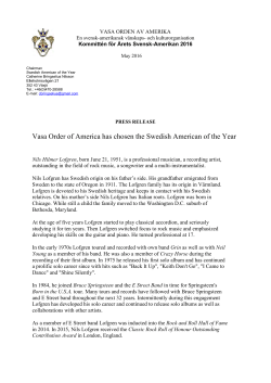 Vasa Order of America has chosen the Swedish American of the Year