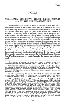 Temporary Injunctive Relief Under Section 10 (l) of the Taft