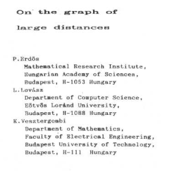 On tYae grapki oY large diBtar~cec3 P .Erd8s Mathematical