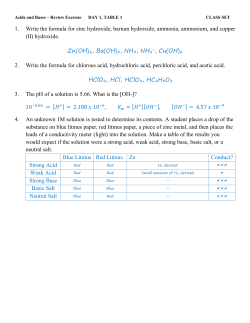 1. Write the formula for zinc hydroxide, barium hydroxide, ammonia