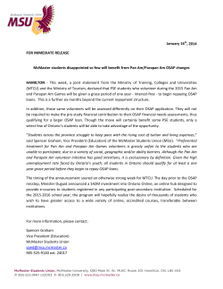 January 16th, 2014 FOR IMMEDIATE RELEASE McMaster students