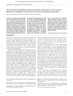 Acute cholesterol depletion impairs functional expression of tissue