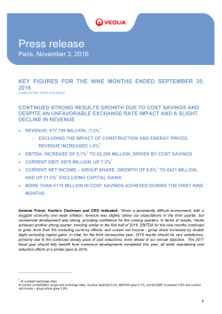 Press release: KEY FIGURES FOR THE NINE MONTHS