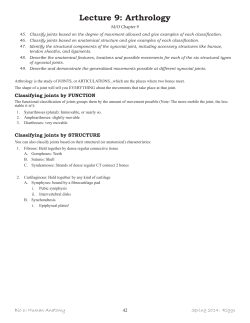 Lecture 9: Arthrology