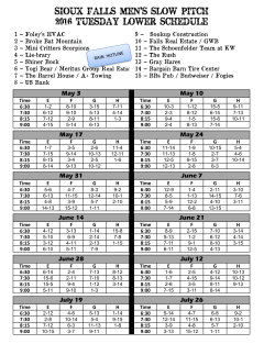 2016 Summer Schedule.xlsx - Sioux Falls Men`s Slowpitch