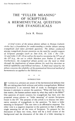 the "fuller meaning" of scripture: a hermeneutical question for