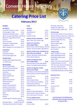Convent House Refectory Catering Price List