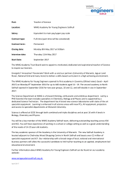 Post: Teacher of Science Location: WMG Academy for Young