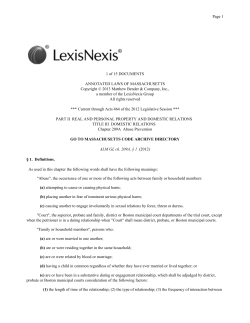 1 of 15 DOCUMENTS ANNOTATED LAWS OF MASSACHUSETTS