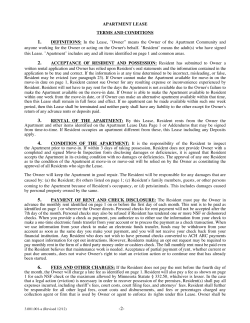 APARTMENT LEASE TERMS AND CONDITIONS DEFINITIONS: In