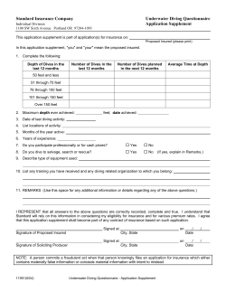 Underwater Diving Questionnaire