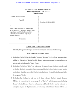 Plaintiff, v. BAYLOR UNIVERSITY BOARD O