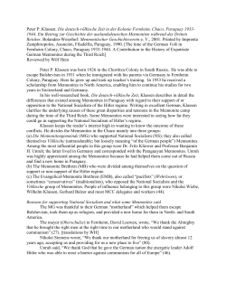 Peter P. Klassen. Die deutsch-v&ouml;lkische Zeit in der Kolonie