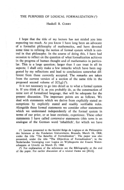 THE PURPOSES OF LOGICAL FORMALIZATION (t) Haskell B