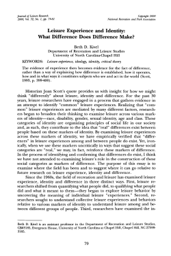 Leisure Experience and Identity: What Difference Does Difference