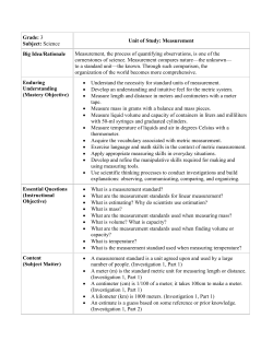 Grade: 3 Subject: Science Unit of Study: Measurement Big Idea