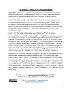 Chapter 1 – Formulas and Whole Numbers
