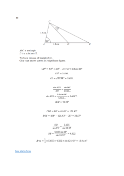 2 = 4.9 2 + 3.8 2 &minus; 2 &times; 4.9 &times; 3.8cos 80&deg; 2 = 31.98