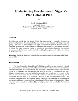 Historicizing Development: Nigeria`s 1945 Colonial Plan