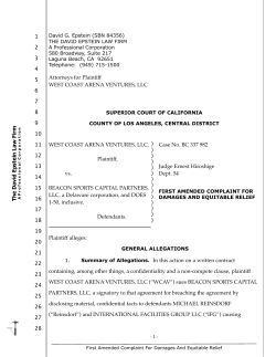 Attorneys for Plaintiff WEST COAST ARENA VENTURES, LLC