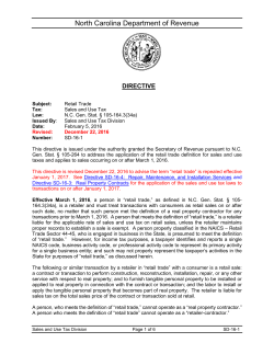 Directive SD-16-1, Retail - North Carolina Department of Revenue