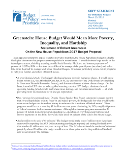 House Budget Would Mean More Poverty, Inequality, and Hardship