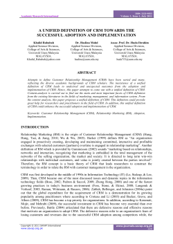 a unified definition of crm towards the successful adoption and