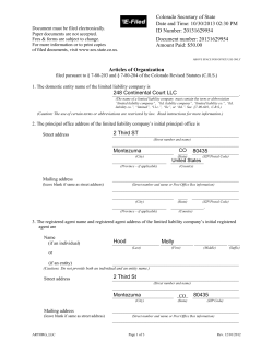 Articles of Organization Hood 2 Third ST 2 Third St Montezuma