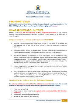PBRF UPDATE 2010 WHAT ARE RESEARCH OUTPUTS