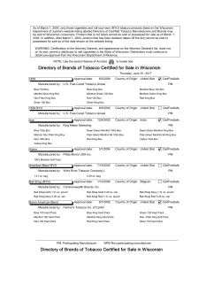 Directory of Brands of Tobacco Certified for Sale in Wisconsin