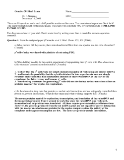 1 Genetics 301 final Exam Name: Dr. F. Nargang I.D.#: December 10,