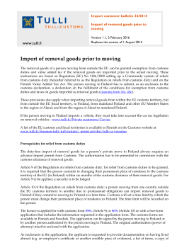 Import of removal goods prior to moving