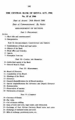 THE CENTRAL BANK OF KENYA ACT, 1966 No. 15 of 1966