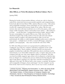 Lev Manovich After Effects, or Velvet Revolution in Modern Culture